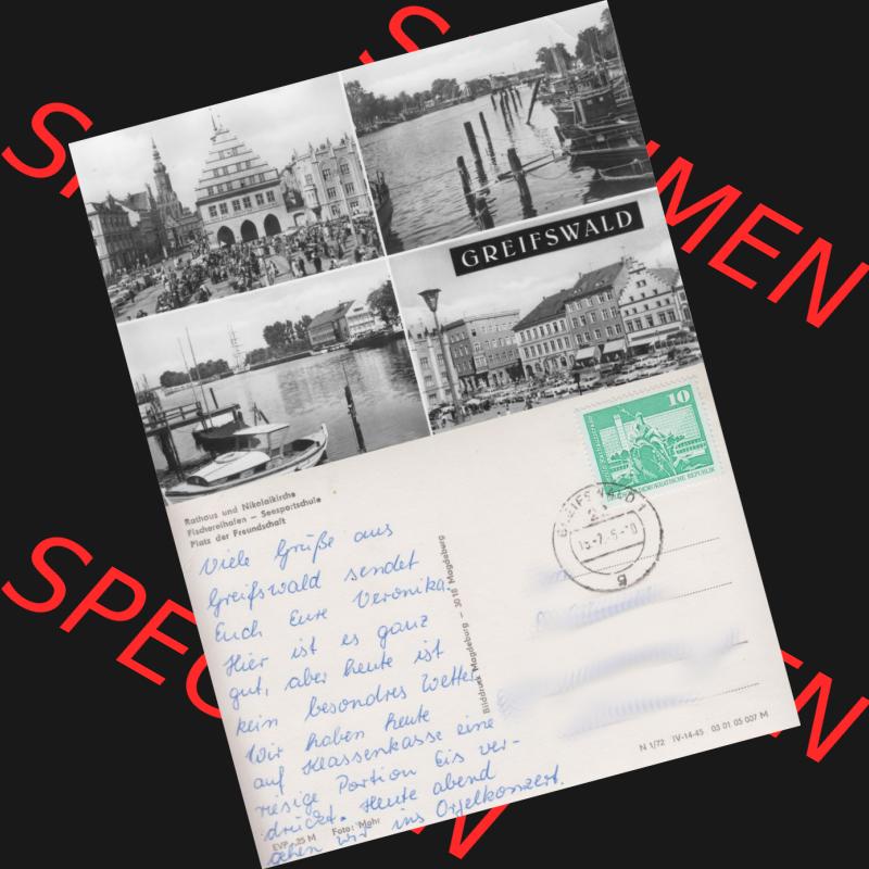 Ansichtskarte mit Ansicht der Stadt Greifswald 1972, Rathaus und Nikolaikirche, Fischereihafen - Seesportschule, Verlag Bilddruck Magdeburg - 3018 Magedeburg. Digitales Bildmaterial... Sammlung