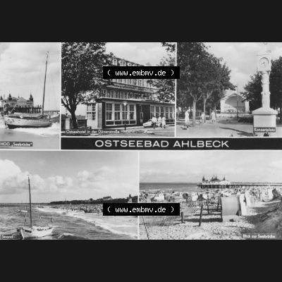 Alte Ansichtskarte der DDR Ahlbeck auf Usedom 1978, Ostseebad an der Dünenstraße, Stranduhr und Konzertplatz. Digitales Bildmaterial von Ansichtskarten aus der DDR,... Sammlung