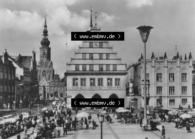 Ansicht der Stadt Greifswald 1968, Einbildkarte Rathaus, zum herunterladen freigegeben Sammlung