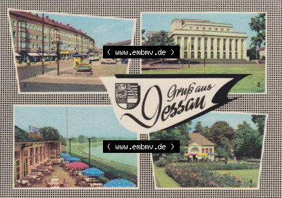 Heldge-Verlag Köthen/Anhalt DDR im Bezirk Halle 1960er Jahre, 1962, Lithografie Dessau, Landestheater, Gaststätte Kornhaus an... Sammlung