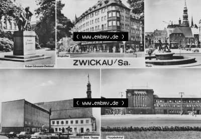 Erhard Neubert KG - Karl-Marx-Stadt, 5-Bildkarten der DDR 1970er Jahre, 1971, Stadt Zwickau in Sachsen, Robert Schumann Denkmal,... Sammlung