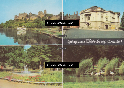 Heldge-Farbfotoverlag Köthen/Anhalt, 4-Bild Mehrbildkarten der DDR Bezirke der 1970er Jahre, 1970, Grußkarte, Gruß aus Bernburg... Sammlung