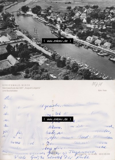 Ansicht der Stadt Greifswald 1978, Greifswalder - Wiek, Marineschule, Planet Verlag Berlin, zum herunterladen freigegeben Sammlung