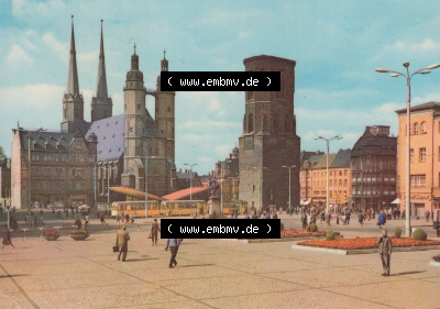 Heldge-Farbfotoverlag Köthen/Anhalt, der 1960er Jahre, 1966, Lithografie Halle an der Saale, Marktplatz, zum herunterladen freigegeben Sammlung
