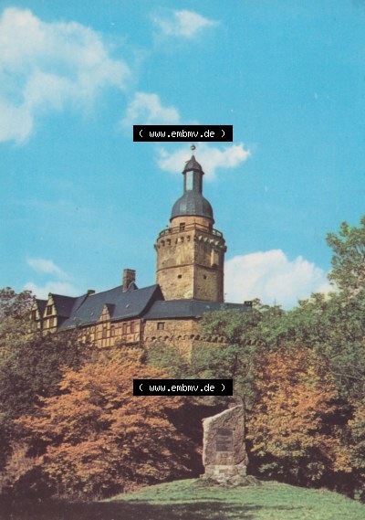 Heldge-Farbfotoverlag Köthen/Anhalt, der 1970er Jahre, 1970, Lithografie Burg Falkenstein im Harz, mit Elke von Repgow Stein... Sammlung