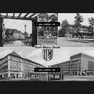 Ansichtskarte Foto-Ansicht DDR, Stadt Karl-Marx-Stadt 1960, Marx-Engel-Denkmal, Hauptbahnhof, Annenstraße. Digitales Bildmaterial von Ansichtskarten aus der DDR,... Sammlung