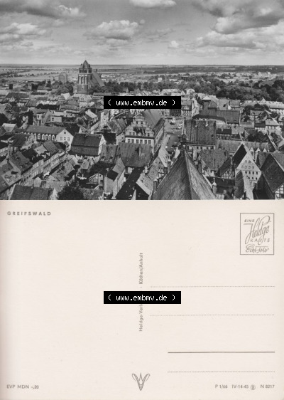 Ansicht der Stadt Greifswald 1966, Greifswald Postfrische Bildpostkarte vom Heldge-Verlag KG - Köthen/Anhalt, zum herunterladen... Sammlung