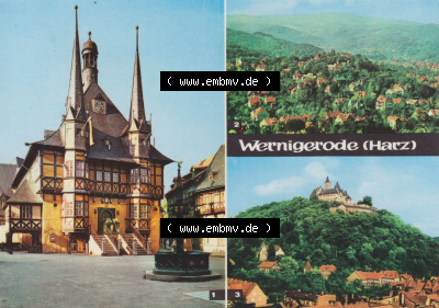Heldge-Verlag Köthen/Anhalt DDR im Harz 1960er Jahre, 1969, Wernigerode (Harz), Rathaus, Blick zum Brocken und Schloß, Farbfoto,... Sammlung