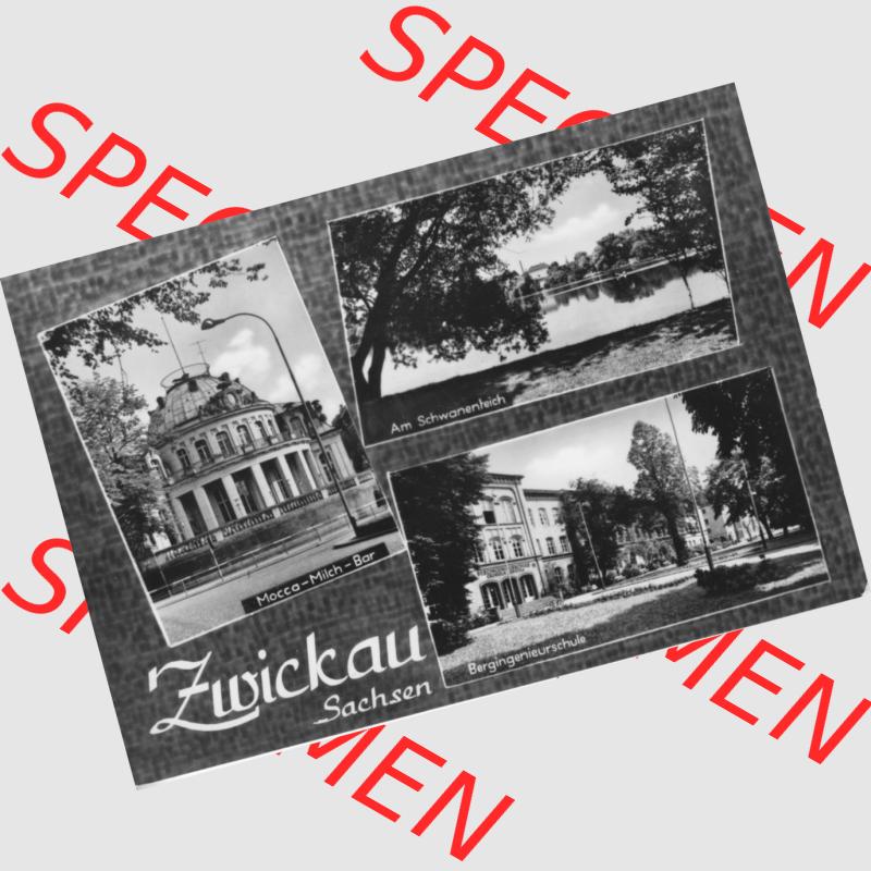 Ansichtskarte Erhard Neubert KG - Karl-Marx-Stadt DDR gemischte Ansichtskarten Sammlung mit 3-Bildkarten der DDR Bezirke 1960er Jahre, 1964, Stadt Zwickau in Sachsen mit Mocca-Milchbar,... Sammlung