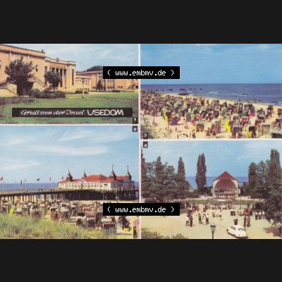 Ansichtskarte Heldge-Verlag Köthen/Anhalt DDR Bezirk Rostock 1960er Jahre, 1968, Lithografie Insel Usedom, Zinnowitz, Seebad Ahlbeck, Bansin und Heringsdorf.... Sammlung