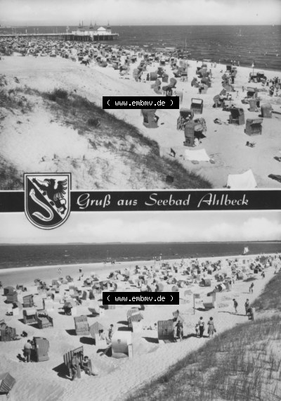 Ansichtskarte der DDR Ahlbeck auf Usedom 1969, Grußkarte Gruß aus Seebad Ahlbeck, Foto und Kunstverlag Bruno Scholz, 8705 Ebersbach,... Sammlung