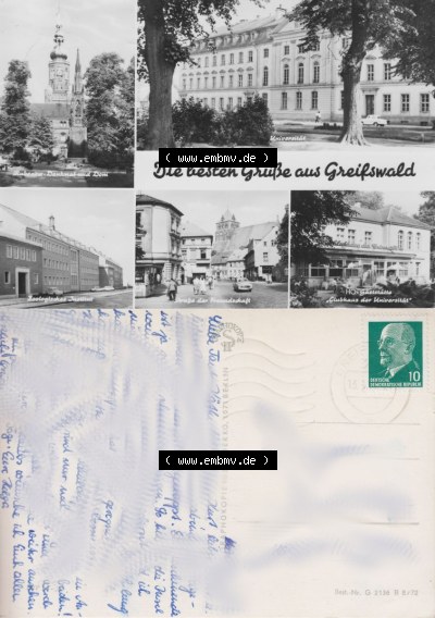 Ansicht der Stadt Greifswald 1972, Die besten Grüße aus Greifswald, Graphokopie H. Sander, 1071 Berlin , zum herunterladen freigegeben Sammlung