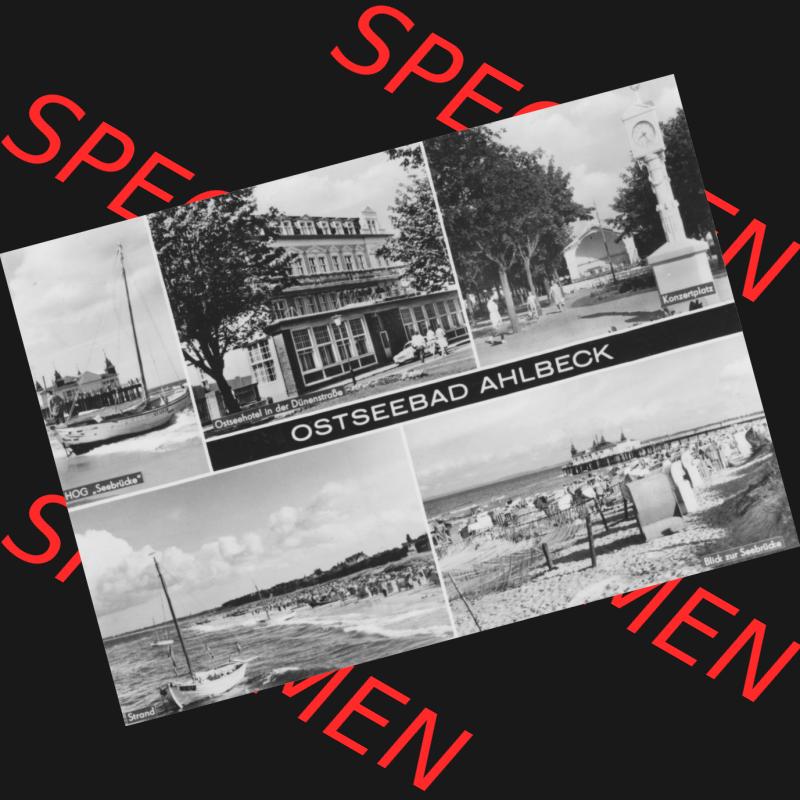 Alte Ansichtskarte der DDR Ahlbeck auf Usedom 1978, Ostseebad an der Dünenstraße, Stranduhr und Konzertplatz. Digitales Bildmaterial von Ansichtskarten aus der DDR,... Sammlung