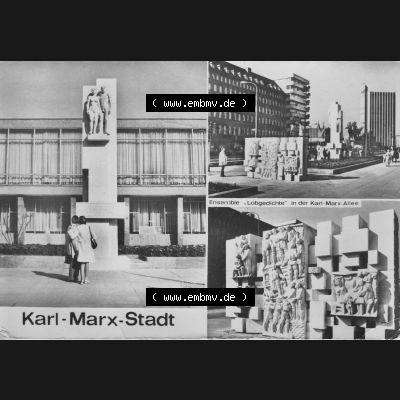 Ansichtskarte Foto-Ansicht DDR, Stadt Karl-Marx-Stadt 1974, Ensemble Lobgedichte in der Karl-Marx-Allee. Digitales Bildmaterial von Ansichtskarten aus der DDR, der Deutschen Demokratischen... Sammlung