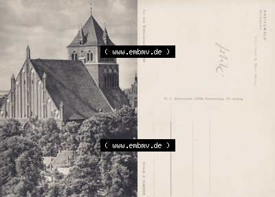 Ansicht der Stadt Greifswald 1968, Marienkirche in Greifswald, Verlag H.C. Schmiedicke (VOB) Kunstverlag, 701 Leipzig, zum herunterladen... Sammlung