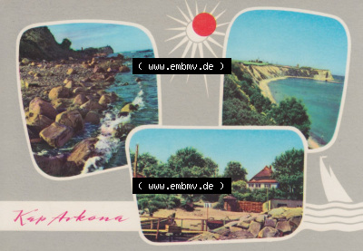 Walter Werner Verlag KG Markkleeberg - Leipzig DDR Bezirk Rostock der 1960er Jahre, 1966, Lithografie, Kap Arkona, Graue Mehrbildkarte,... Sammlung