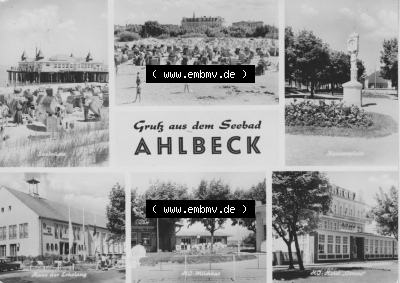 Ansichtskarte der DDR Ahlbeck auf Usedom 1963, Grußkarte, Gruß aus dem Seebad Ahlbeck, Graphokopie H. Sander KG. Berlin in der... Sammlung