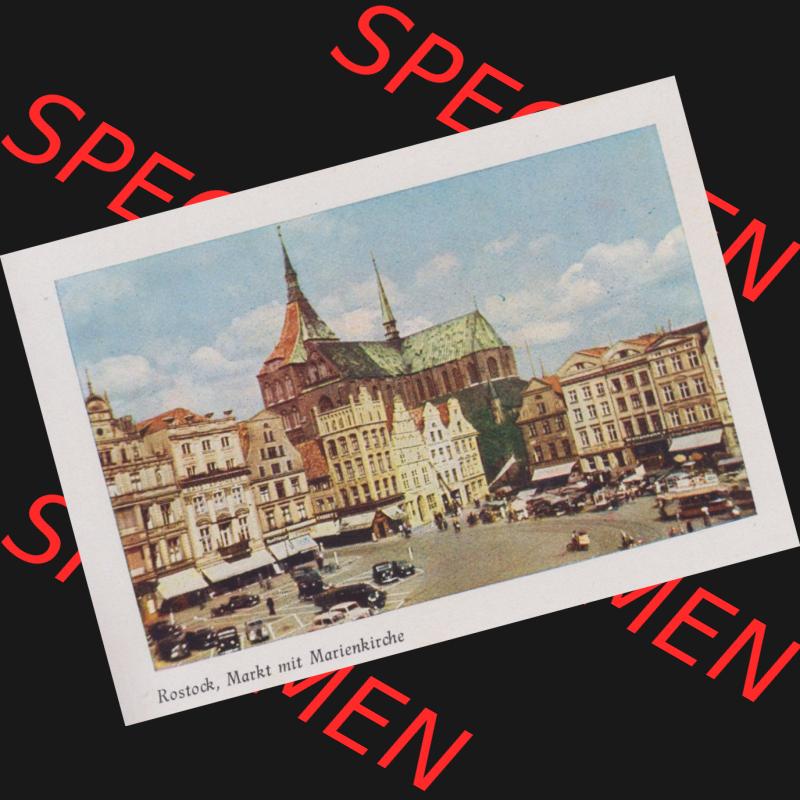 Lithographien Fotos, Heldge-Verlag Köthen/Anhalt Deutschland im farbigen Bild - 50 Heldge-farb-fotos Rostock, Markt mit Marienkirche. Sammlung von 50 Heldge-farb-fotos des Heldge-Verlages... Sammlung