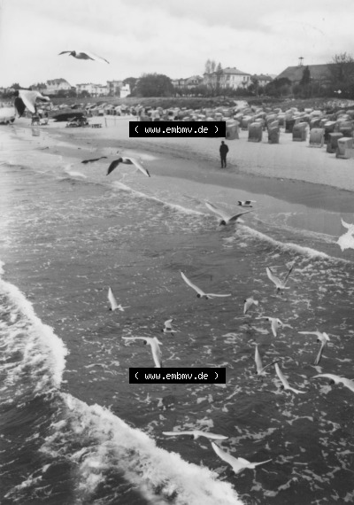 Ansichtskarte der DDR Ahlbeck auf Usedom 1980, Hochformat, Blick zum Strand von der Ostsee aus, zum herunterladen freigegeben Sammlung