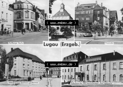 Erhard Neubert KG - Karl-Marx-Stadt, 5-Bildkarten der DDR 1970er Jahre, 1975, Lugau im Erzgebirge mit Schloßberger Straße, Poststraße,... Sammlung