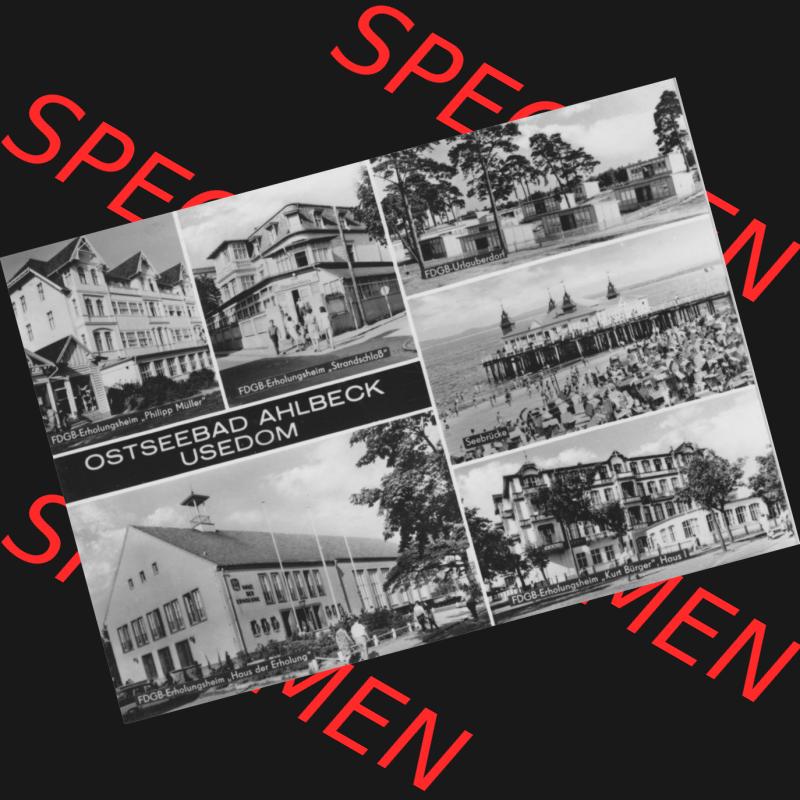 Alte Ansichtskarte der DDR Ahlbeck auf Usedom 1974, FDGB-Urlauberdorf und FDGB-Erholungsheime. Digitales Bildmaterial von Ansichtskarten aus der DDR, der Deutschen Demokratischen Republik,... Sammlung