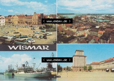 Heldge-Farbfotoverlag Köthen/Anhalt, 4-Bild Mehrbildkarten der DDR Bezirke der 1970er Jahre, 1970, Wismar im Bezirk Rostock der... Sammlung