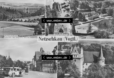 Erhard Neubert KG - Karl-Marx-Stadt, 5-Bildkarten der DDR 1970er Jahre, 1971, Netzschkau im Vogtland mit Schwimmbad, Markt und... Sammlung