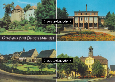 Heldge-Farbfotoverlag Köthen/Anhalt, 4-Bild Mehrbildkarten der DDR Bezirke der 1970er Jahre, 1970, Gruß aus Bad Düben der Mulde,... Sammlung