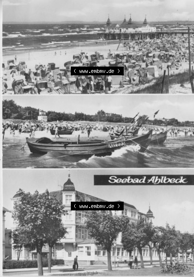 Ansichtskarte der DDR Ahlbeck auf Usedom 1976, An der Seebrücke Ahlbeck, Planet-Verlag Berlin, zum herunterladen freigegeben Sammlung