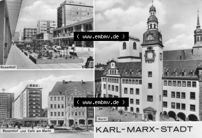 Ansichtskarte Foto-Ansicht DDR, Stadt Karl-Marx-Stadt 1979, Rosenhof und Cafe am Markt, zum herunterladen freigegeben Sammlung