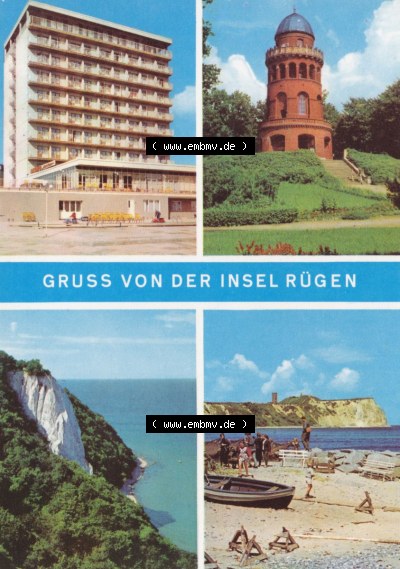 Walter Werner Verlag KG Markkleeberg - Leipzig DDR Bezirk Rostock der 1970er Jahre, 1970, Farbgrußkarte, Rügen-Hotel, Bergen... Sammlung