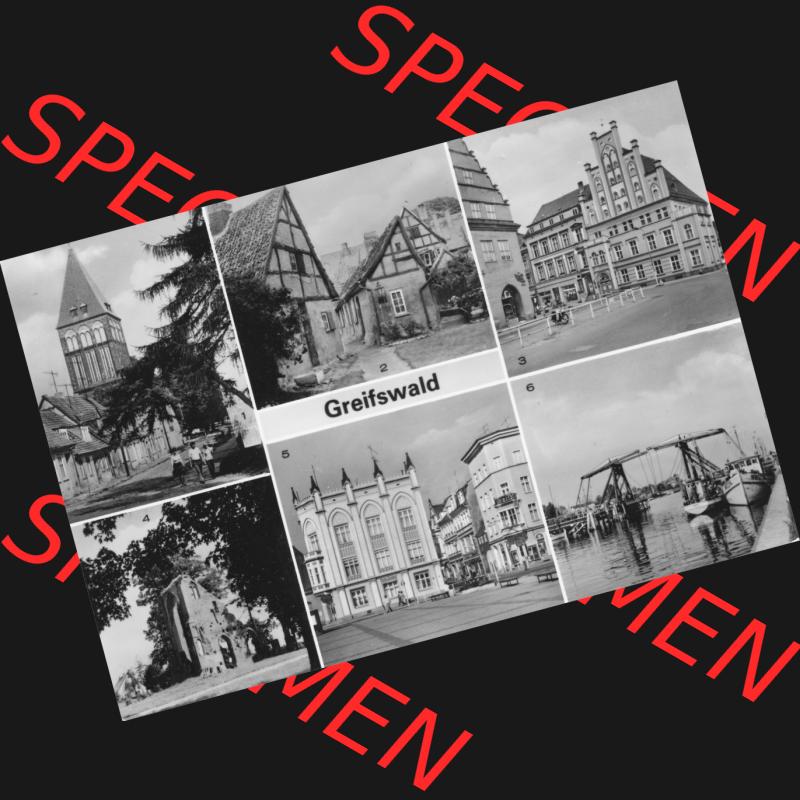 Ansichtskarte mit Ansicht der Stadt Greifswald 198x, Mehrbildkarte, Jakobikirche in der Domstraße, Wieker Brücke, Platz der Freundschaft. Digitales Bildmaterial... Sammlung