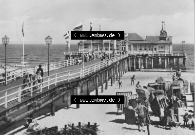 Ansichtskarte der DDR Ahlbeck auf Usedom 1967, Seebrücke Ahlbeck, Gebrüder Garloff KG - Magdeburg, zum herunterladen freigegeben Sammlung