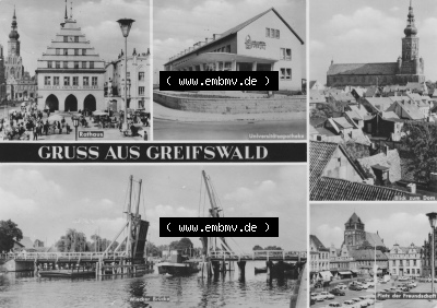 Ansicht der Stadt Greifswald 1978, Gruß aus Greifswald, Mehrbildkarte, zum herunterladen freigegeben Sammlung
