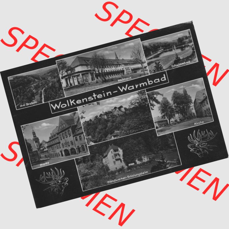 Ansichtskarte Erhard Neubert KG - Karl-Marx-Stadt DDR gemischte Ansichtskarten Sammlung mit 7-Bildkarte in s/w Schwarzweiß bzw. Graustufen 1962, Wolkenstein-Warmbad, 7-Bildkarte... Sammlung
