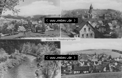 1960, Wiesa im Kreis Annaberg - Erzgebirge, Vierbildkarte vom Verlag Erhard Neubert KG. Sammlung