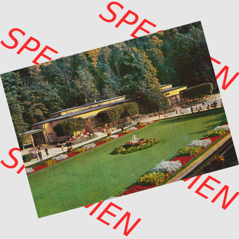 Dick-Foto-Verlag Erlbach I.V. aus Sammlung Staatsbad Bad Elster, HO-Badecafe. Das Digital JPG-Bild der Ansichtskarte aus Staatsbad Bad Elster in Farbe / Color Lithografien... Sammlung