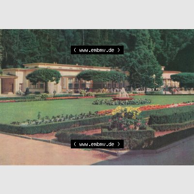 Dick-Foto-Verlag Erlbach I.V. aus Sammlung Staatsbad Bad Elster, HO-Badecafe am Badeplatz. Das Digital JPG-Bild der Ansichtskarte aus Staatsbad Bad Elster in Farbe / Color... Sammlung