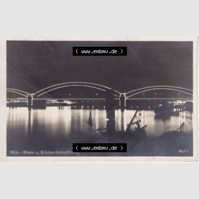 Ansichtskarten aus dem Deutschen Reich, Preußen, Provinz Rheinland, Stadt Köln, Sammlung Köln allgemein vor 1945, 1928, Köln-Thein unter Brückenbeleutung,... Sammlung