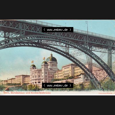 Ansichtskarte Schweiz, Karton Bern, Verwaltungskreis Bern-Mittelland, Stadt Bern, Lithografie vor 1945, 1907, Bern, Bundespalast und Kirchenfeldbrücke (1) Sammlung