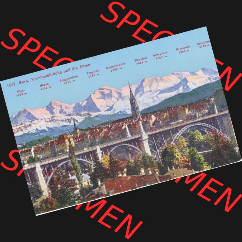 Ansichtskarte Schweiz, Karton Bern, Verwaltungskreis Bern-Mittelland, Stadt Bern, Lithografie vor 1945, 1517 Bern, Kornhausbrücke und die Alpen (1) Sammlung