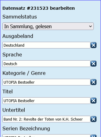 Online Eingabeformular Demo-Bild Science Fiction Bücherverwaltung und Hefte-Verwaltung Teil 1. Bücherverwaltung