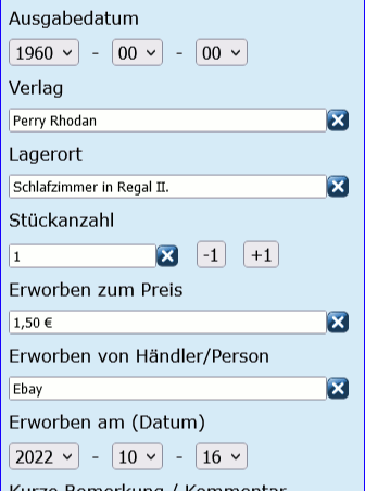 Online Eingabeformular Demo-Bild Science Fiction Bücherverwaltung und Hefte-Verwaltung Teil 3. Bücherverwaltung