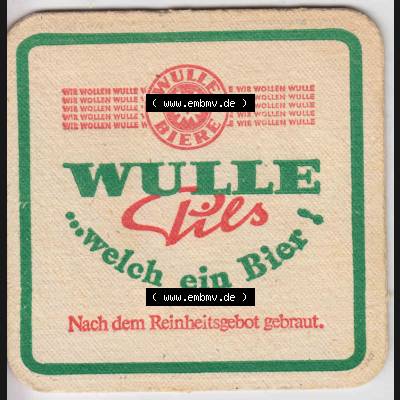Bierdeckel Wulle Pils, welch ein Bier, Nach dem Reinheitsgebot gebraut (2). Deutscher Katalog über deutsche Bierdeckel Brauerei Wulle-Bier aus Bundesland Baden-Württemberg... Sammlung