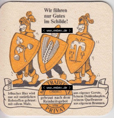 Bierdeckel Irlbacher Exzellent, Wir führen gutes im Schilde (3). Deutscher Katalog über deutsche Bierdeckel Schlossbrauerei... Sammlung