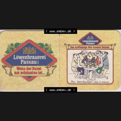Bierdeckel Deutschland Löwenbrauerei Passau, Das urwüchsige Bier unserer Heimat, Öhä Herr Nachbar des is meins (1). Katalog über deutsche Bierdeckel... Sammlung