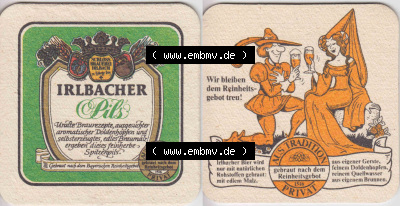 Bierdeckel Irlbacher Pils Uralte Brauerezepte, ausgesuchter aromatischer Doldenhopfen (1). Deutscher Katalog über deutsche Bierdeckel... Sammlung