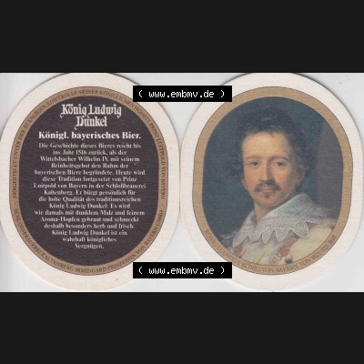Bierdeckel König Ludwig Dunkel Königl. bayrisches Bier, Die Geschichte des Bieres (1). Deutscher Katalog über deutsche Bierdeckel König Ludwig Schlossbrauerei... Sammlung