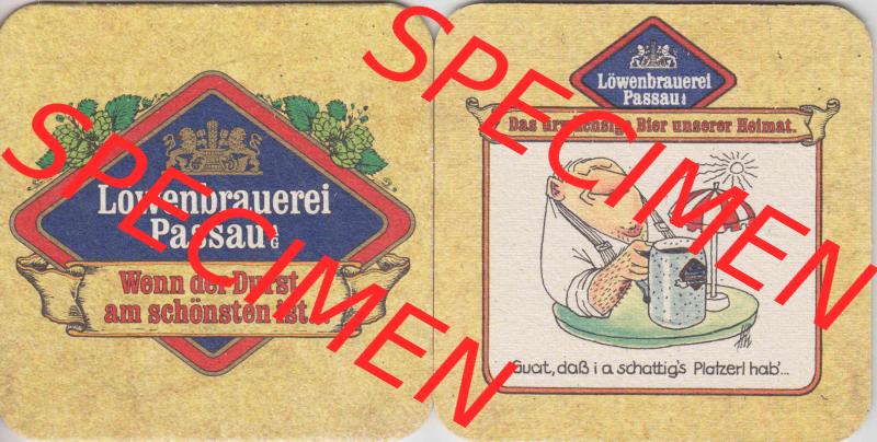 Bierdeckel Deutschland Löwenbrauerei Passau, Das urwüchsige Bier unserer Heimat, Guat, daß i a schattigs Platzerl hab (1). Katalog über deutsche... Sammlung