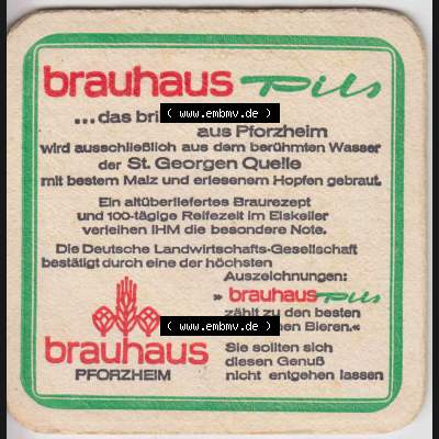 Bierdeckel Brauhaus Pils Preisgekrönt, Brauhaus Pforzheim (5). Deutscher Katalog über deutsche Bierdeckel Brauhaus Pforzheim aus Bundesland Baden-Württemberg zum katalogisieren... Sammlung